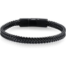 Pulseira masculina de aço inoxidável com corrente Franco e fecho magnético.