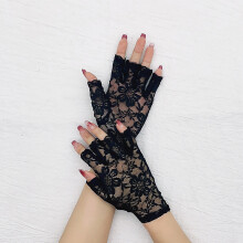 Gants en dentelle sans doigts pour femme - Noirs, Taille unique