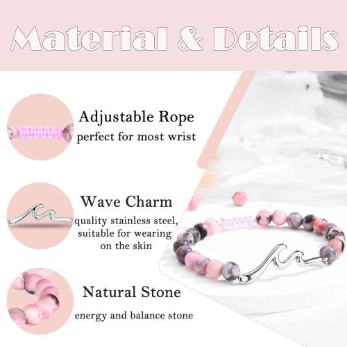Wave Charm Armbånd til Kvinder – Justerbar Natursten 2