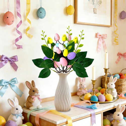 Easter Egg Decorative Stem 11 inch Colorful Speckled with 2