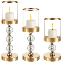 Glass Candle Holder Set of 3 - Gold, Mirror Inserts