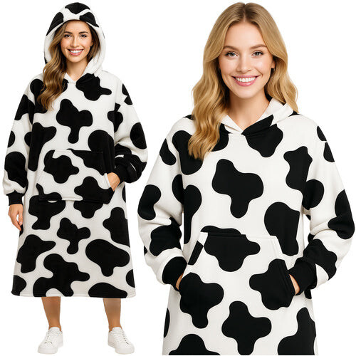 Felpa con cappuccio oversize - XXL, nera e bianca, pelliccia calda