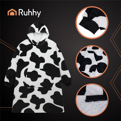 Felpa con cappuccio oversize - XXL, nera e bianca, pelliccia calda 2