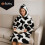 Felpa con cappuccio oversize - XXL, nera e bianca, pelliccia calda 4