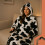 Felpa con cappuccio oversize - XXL, nera e bianca, pelliccia calda 6