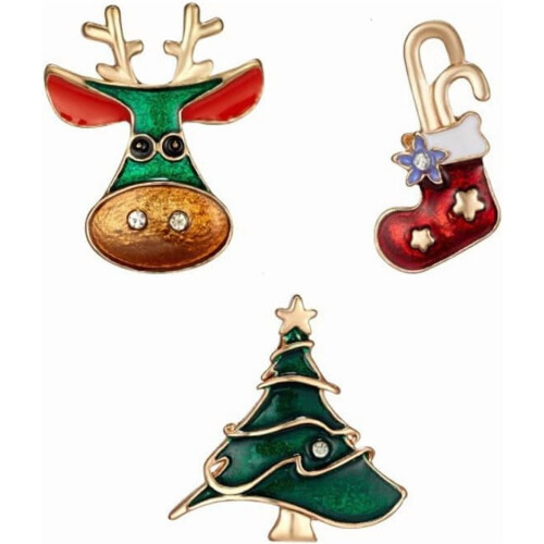 Conjunto de broches de Natal para mulheres, com strass, 3 peças.