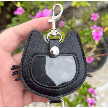 Chaveiro memorial para animais de estimação em formato de gato, feito em couro PU.