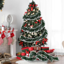 Grün-weiße, 5-lagige Weihnachtsgirlande aus Kunststoff, 200 cm