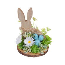 Borddekoration i trä med kaniner och blommor, 1 st