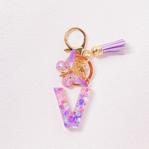 Pink Initial Keychain with Tassel for Women 2