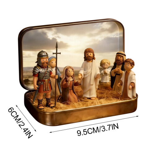 Mini julkrubba i plåtask – Bärbar religiös dekoration 2