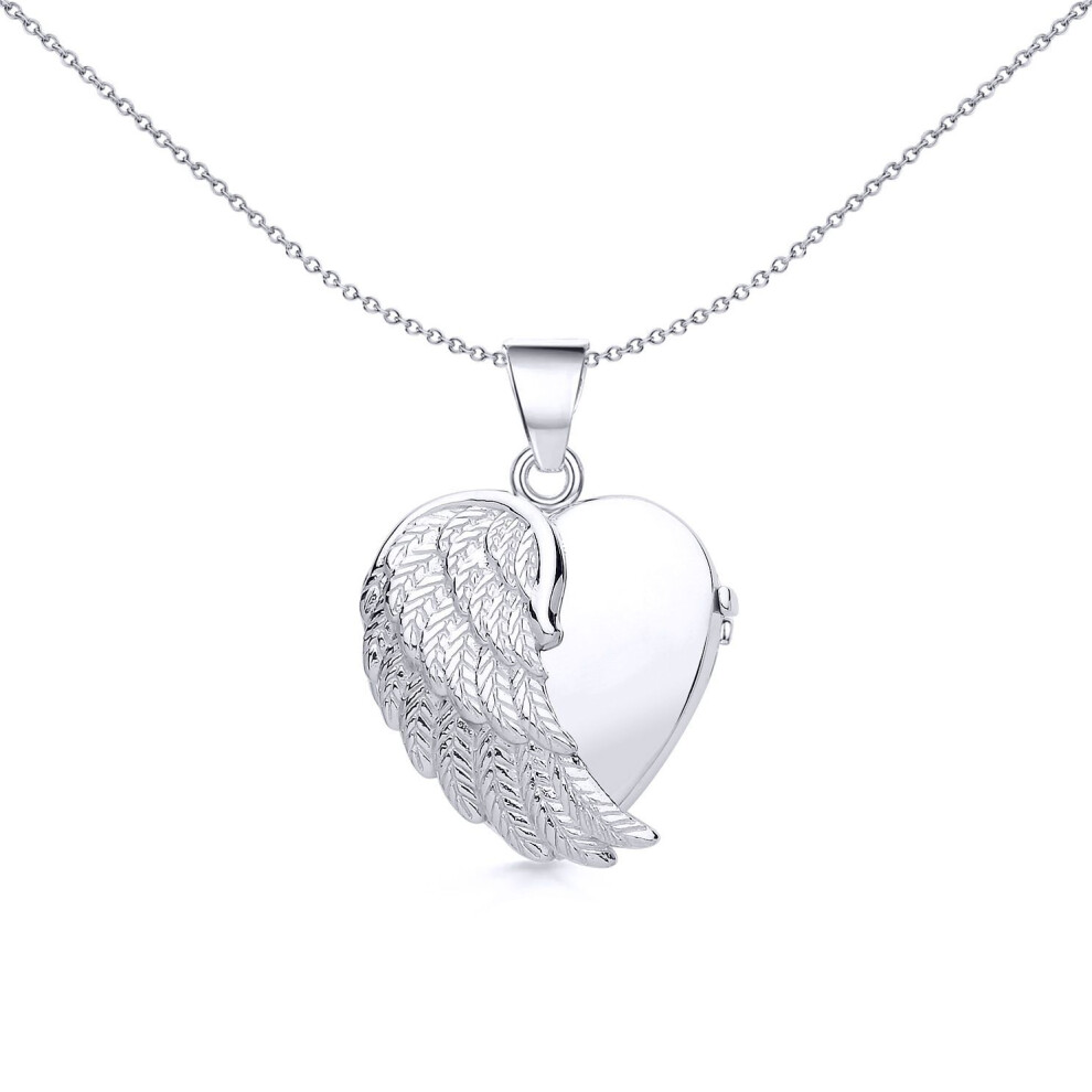 Jewelco London Ladies Sterling Silver Angel Wing Love Heart Locket Necklace - Lk50