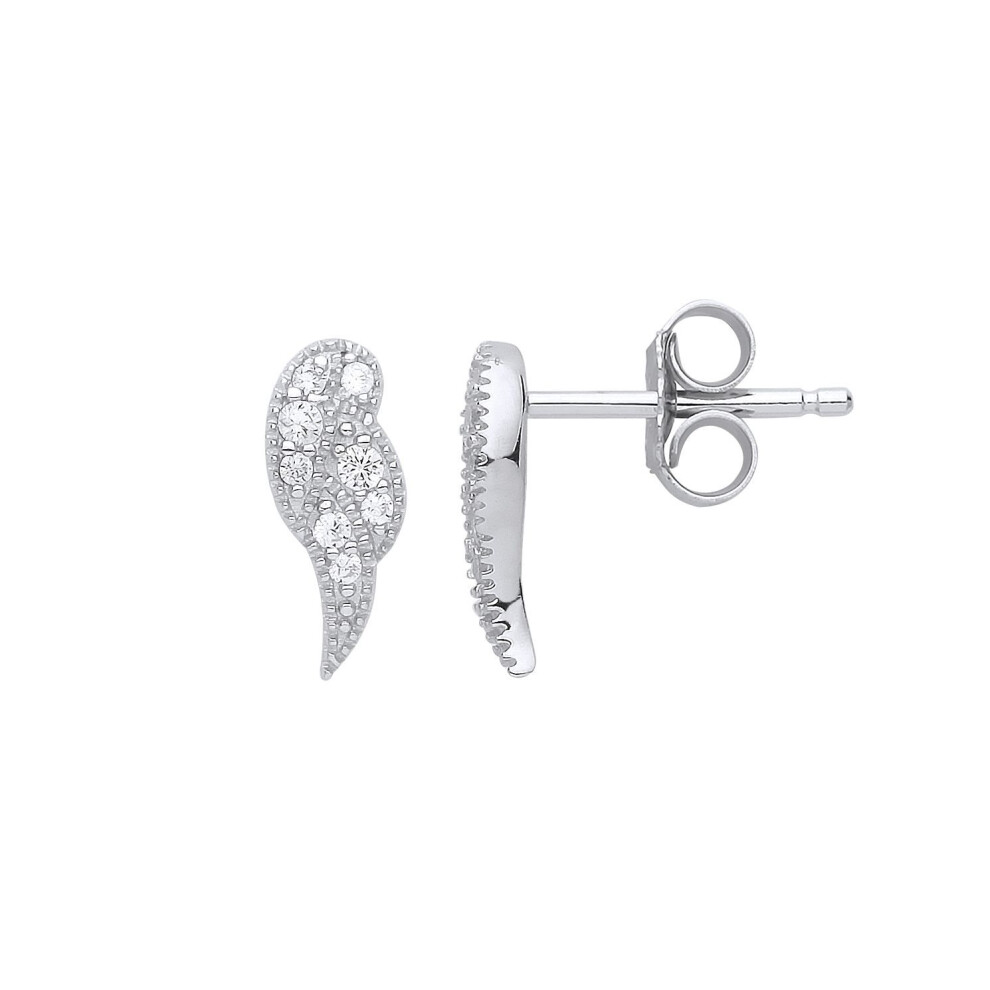 Jewelco London Ladies Sterling Cubic Zirconia Angel Wings Stud Drop Earrings - Gve791 Silver