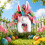 Couronne de Pâques avec lapin et motifs floraux 1