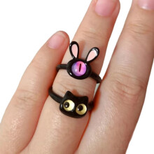 Ringe aus Metalllegierung mit Katzen- und Hasenmotiven für Damen, 2-teiliges Set