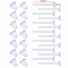 Conjunto de 100 brincos de plástico transparente com tarraxas de silicone.