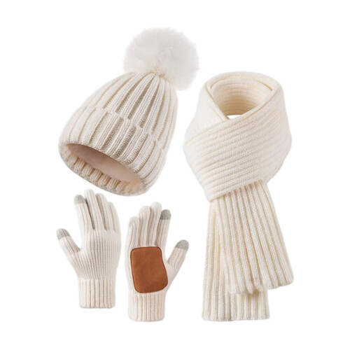 Damen-Set aus gefütterter Mütze, Schal und Handschuhen