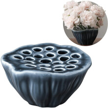 Lotus Peul Keramische Bloemenvaas met Kenzan – Donkerblauw