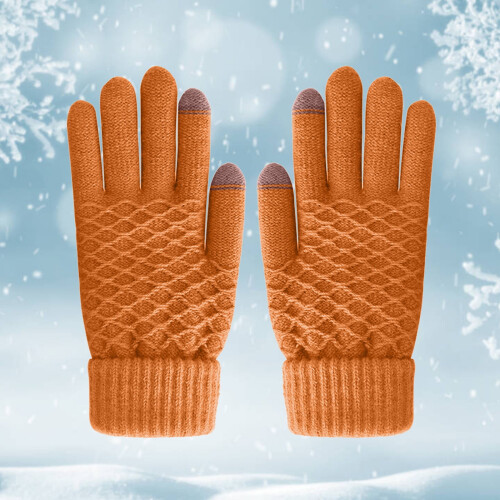 Damen-Strickhandschuhe aus Samt, Touchscreen-kompatibel, warm