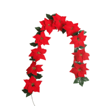 Guirlande de Noël Baies rouges Houx Velours Poinsettia 200 cm