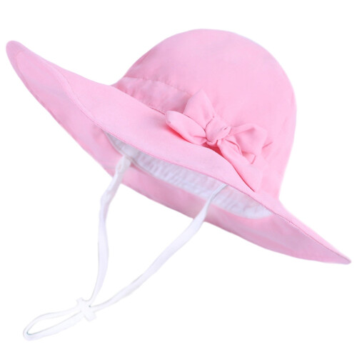 Chapéu de bebê estilo bucket com proteção solar UPF50+ e aba larga em mistura de algodão.