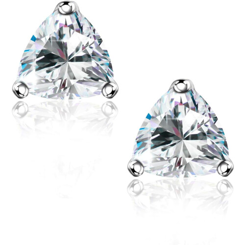 CZ Stud Earrings 18K White Gold Plated Sterling Silver