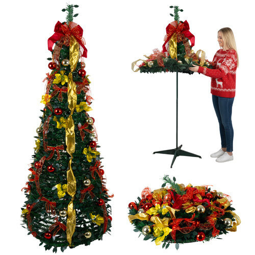 Foldable 6ft Artificial Christmas Tree with Decorations 1