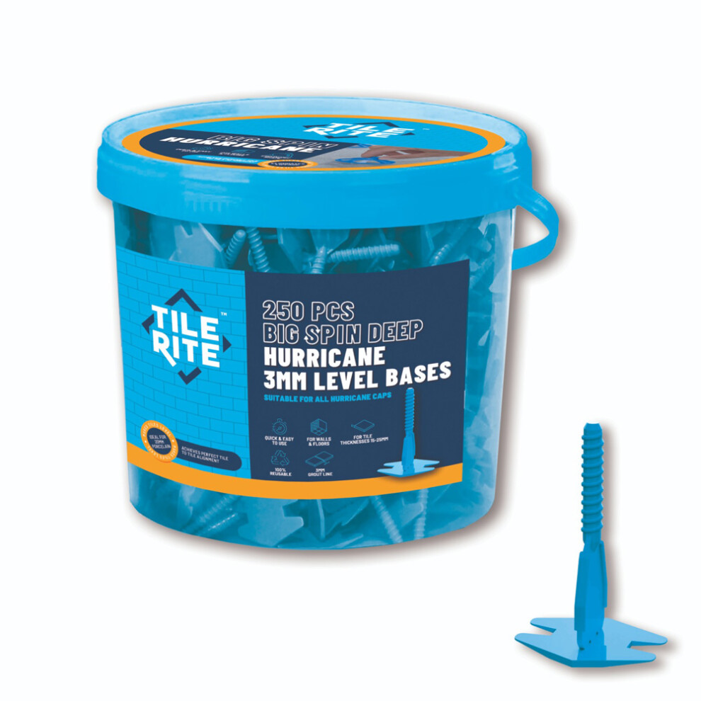 Tile Rite Big Spin Hurricane Deep Base Tile Levelling Spacers - 3Mm Joint, 15-25Mm Tiles, Pack Of 250 5019788004204
