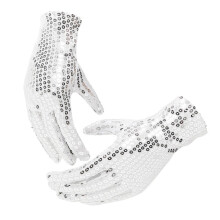 Comfortable Silver Short Costume Gloves with Sequin Texture