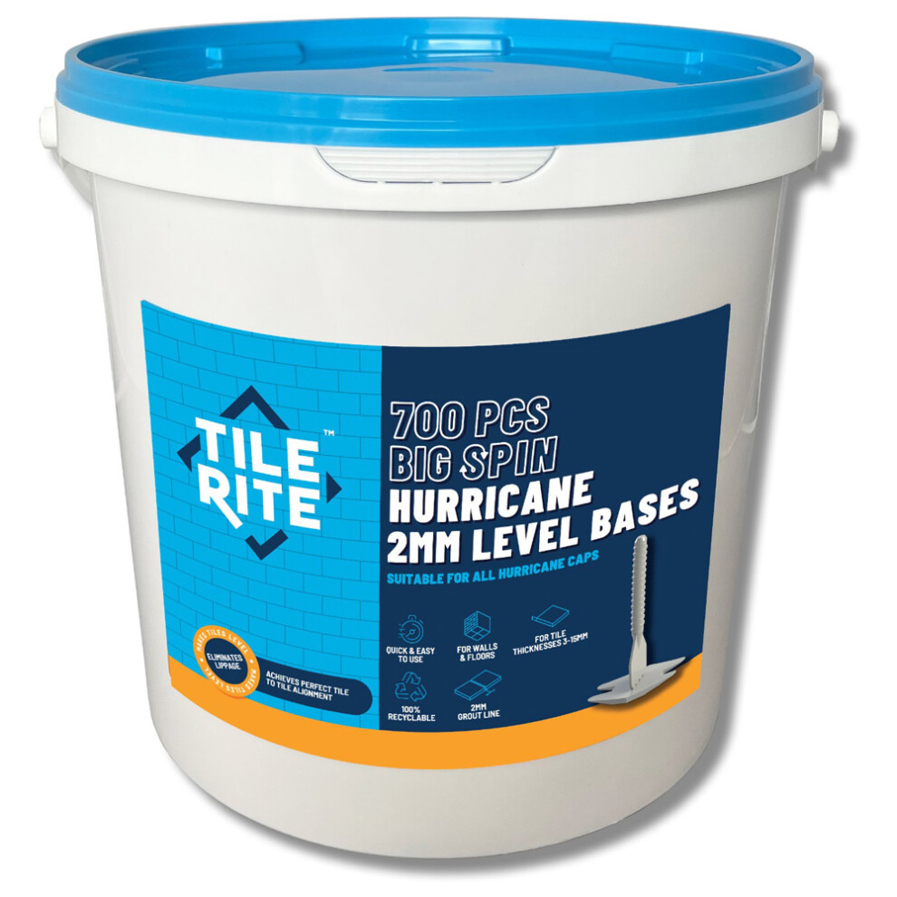 Tile Rite Big Spin Hurricane Tile Levelling Spacer Bases - 2Mm Grout Joint, 3-15Mm Tiles, Pack Of 700 5019788004242