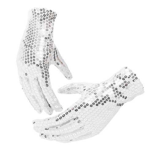 Comfortable Silver Short Costume Gloves with Sequin Texture