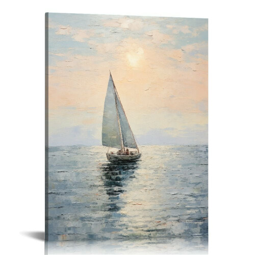 Quadro decorativo em tela com barco à vela costeiro