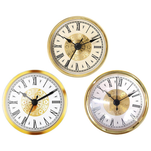 Round Clock Insert with Gold Trim and Roman Numerals 70mm