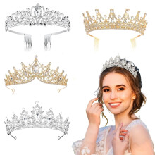 Ensemble de diadèmes en strass pour femmes, or et argent, 4 pièces