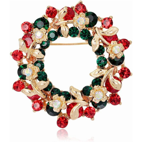 Broche de guirlanda de Natal com strass