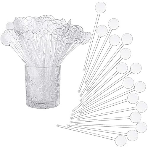 240 transparente Kunststoff-Rührstäbchen mit 18 cm großem Deckel