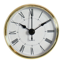 Inserto per orologio al quarzo da 70 mm con numeri romani e lunetta dorata.