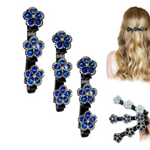 Kristallen gevlochten haarclips – rozendesign, 3-pack