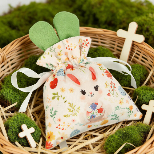 Easter bunny ear bags candy holder fabric 6 pcs