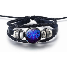 Bracelet en cuir Zodiaque ajustable en alliage