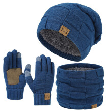 Strickmütze, Schal und Handschuhe Set Marineblau