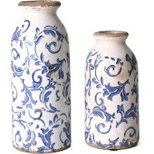 Set van 2 blauw-witte keramische vazen, 20 cm