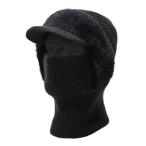 Ensemble bonnet et écharpe en maille doublée polaire noire