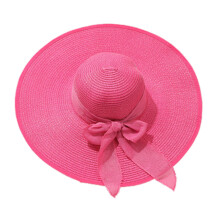 Women's Hot Pink Straw Beach Hat Wide Brim Fisherman Style