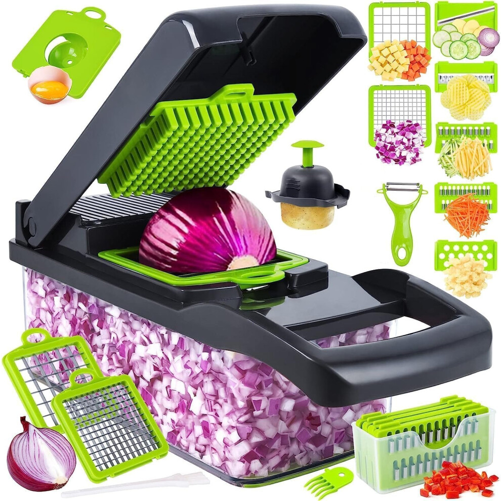 KJE Trading - 14 -in-1 Vegetable Chopper Kitchen Mandoline, Vegetable Slicer Food Chopper for Onion Veg Garlic Potato Salad Mini Dicer Chopper Cutter