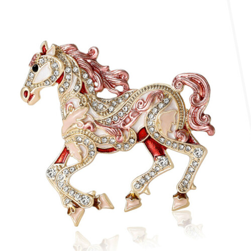 Elegante Cartoon-Pferdebrosche mit Emaille-Finish und-Rosa