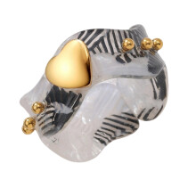 Eleganter Ring aus Bernsteinharz, geometrisch,-Schwarz