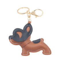 Porte-clés en cuir à la mode sur le thème du chien,-couleur café