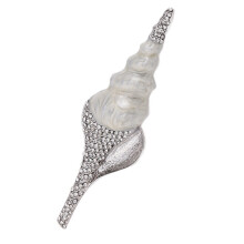 Adorable broche conque élégante avec strass, Design léger,-Blanc