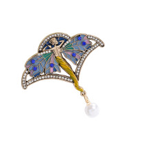 Broche papillon en émail bleu, perles et strass, Accent, broche